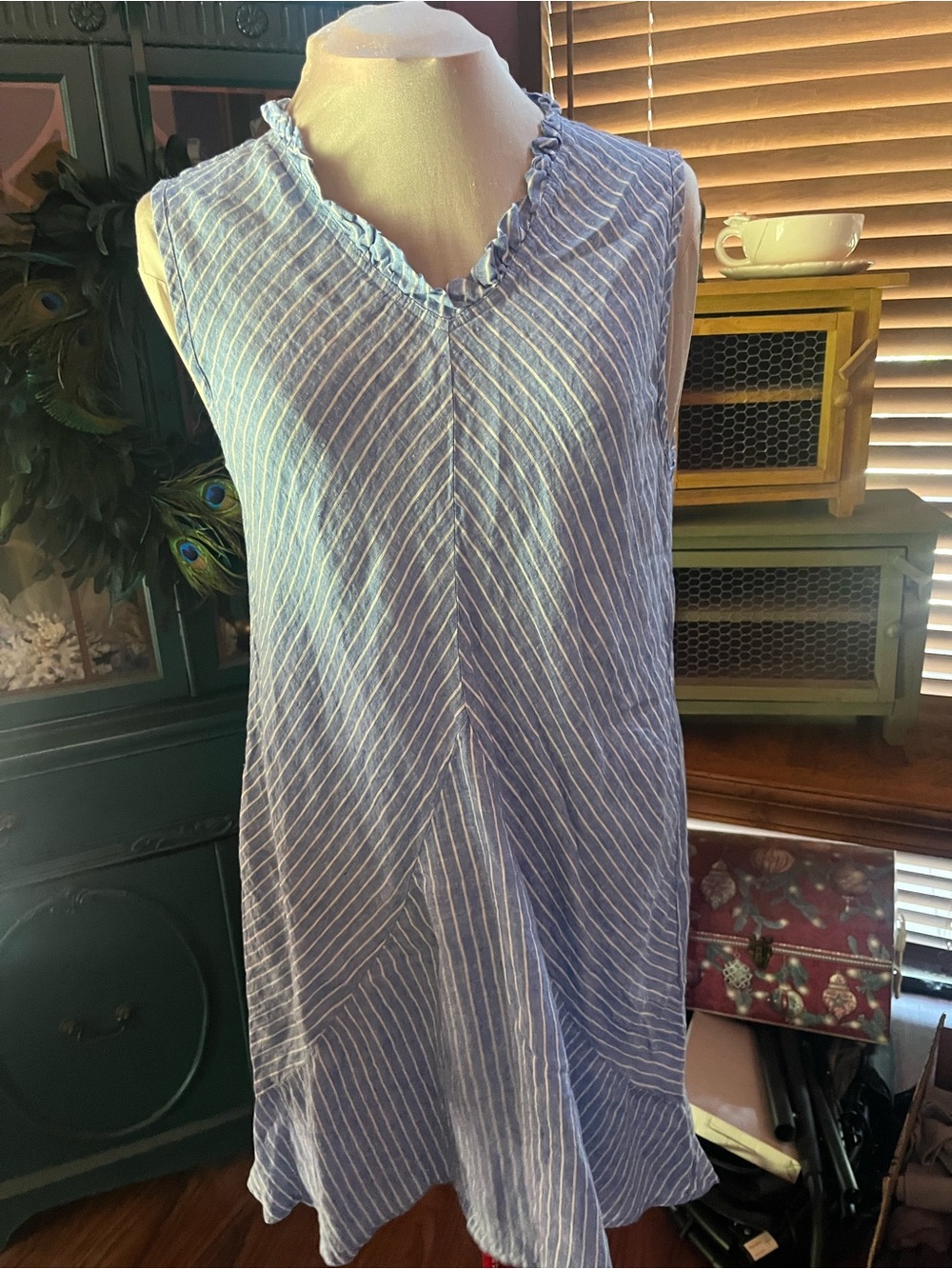 Flax Blue and White Striped Midi Dress